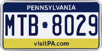 PA license plate MTB8029