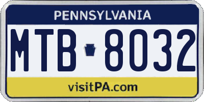 PA license plate MTB8032