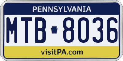 PA license plate MTB8036
