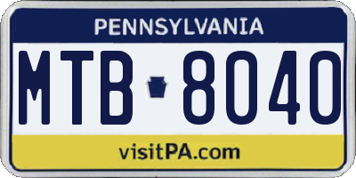 PA license plate MTB8040