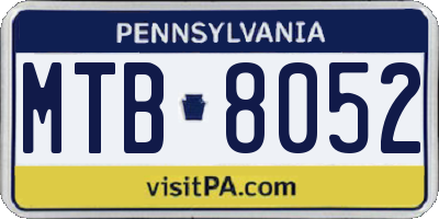 PA license plate MTB8052
