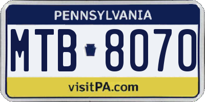 PA license plate MTB8070
