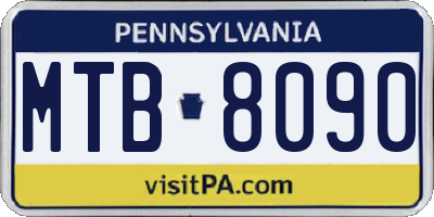 PA license plate MTB8090