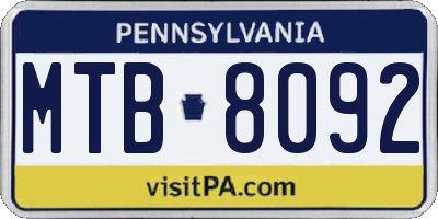 PA license plate MTB8092