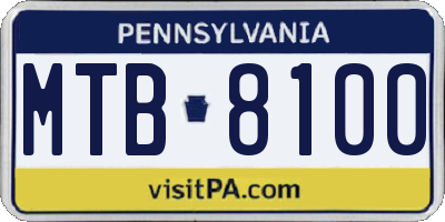 PA license plate MTB8100