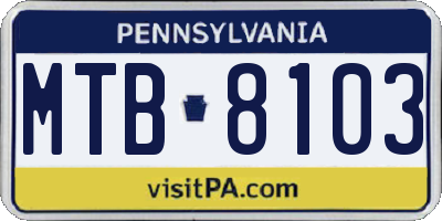 PA license plate MTB8103