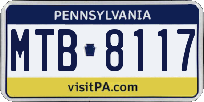 PA license plate MTB8117