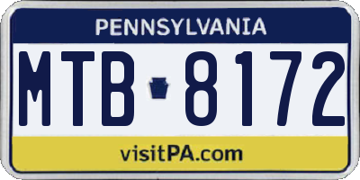 PA license plate MTB8172