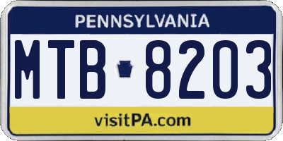 PA license plate MTB8203