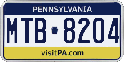 PA license plate MTB8204