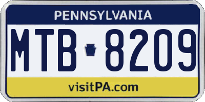 PA license plate MTB8209