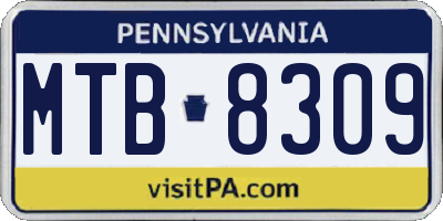 PA license plate MTB8309