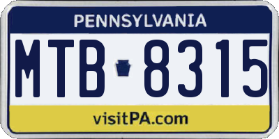 PA license plate MTB8315