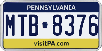 PA license plate MTB8376