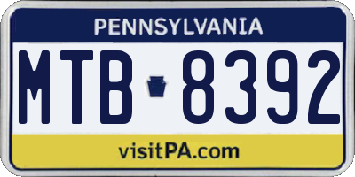 PA license plate MTB8392