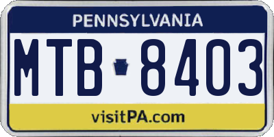 PA license plate MTB8403