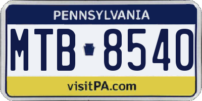 PA license plate MTB8540