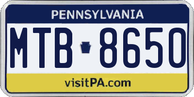 PA license plate MTB8650