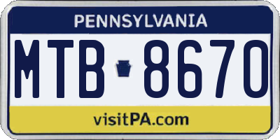 PA license plate MTB8670