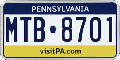 PA license plate MTB8701