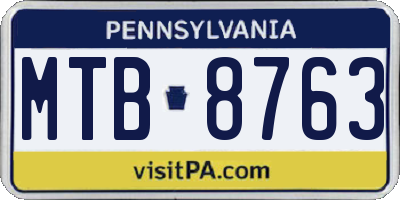 PA license plate MTB8763