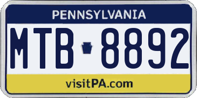 PA license plate MTB8892
