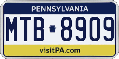 PA license plate MTB8909
