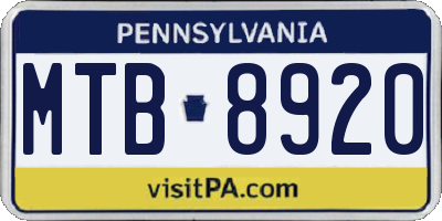 PA license plate MTB8920