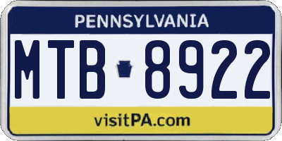 PA license plate MTB8922