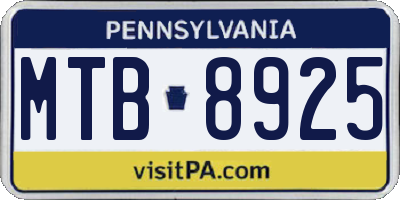 PA license plate MTB8925