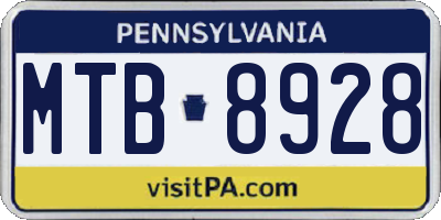 PA license plate MTB8928