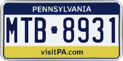 PA license plate MTB8931