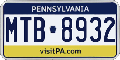 PA license plate MTB8932