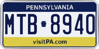 PA license plate MTB8940