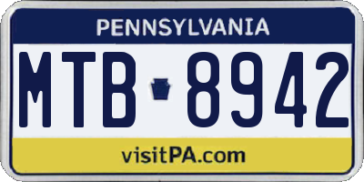 PA license plate MTB8942