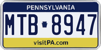 PA license plate MTB8947