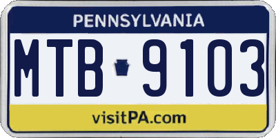 PA license plate MTB9103
