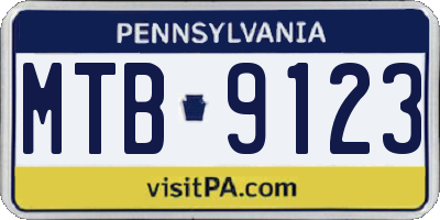 PA license plate MTB9123