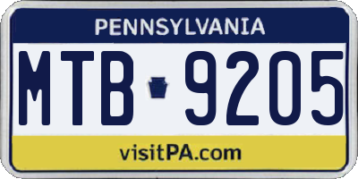 PA license plate MTB9205