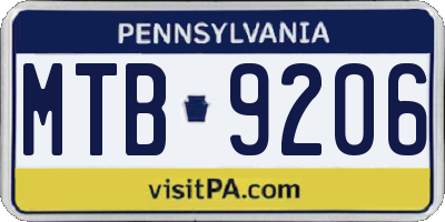 PA license plate MTB9206