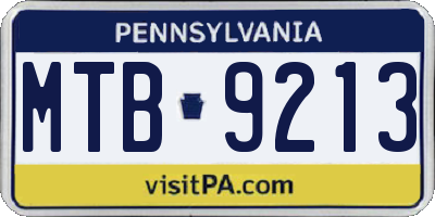 PA license plate MTB9213