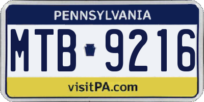 PA license plate MTB9216