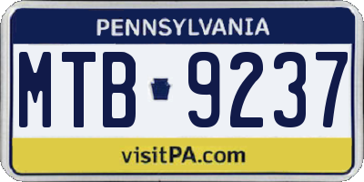 PA license plate MTB9237