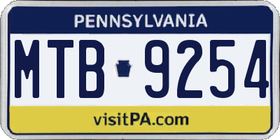 PA license plate MTB9254