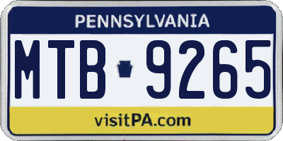 PA license plate MTB9265