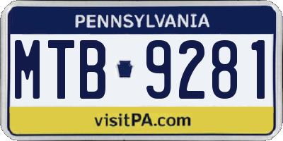 PA license plate MTB9281