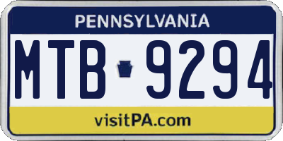 PA license plate MTB9294