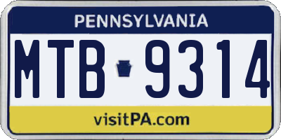 PA license plate MTB9314