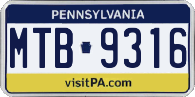 PA license plate MTB9316