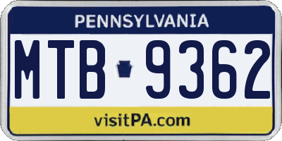 PA license plate MTB9362